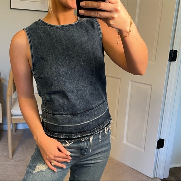 Theory Blue Reli D Frayed Sleeveless Round Neck Back Zip Denim Top Size P - Picture 5 of 9